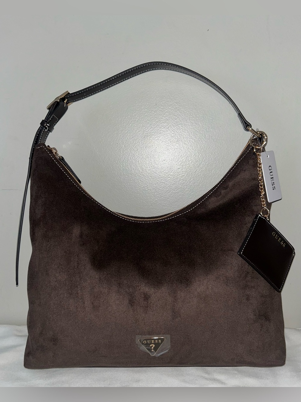 NEW! GUESS Talia Faux Suede Large Shoulder Bag in Chocolate Brown